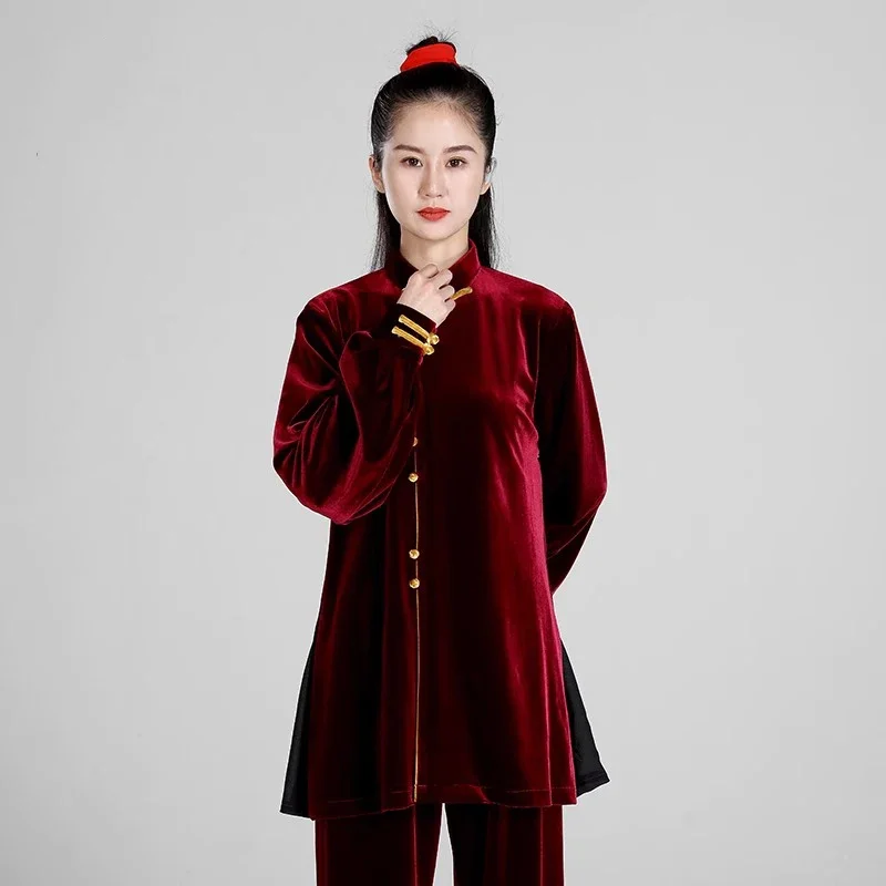 Kun Master Thicken Velvet Taichi Uniform Elegant Winter Martial Arts Suit Kung Fu Clothes Taiji for Women