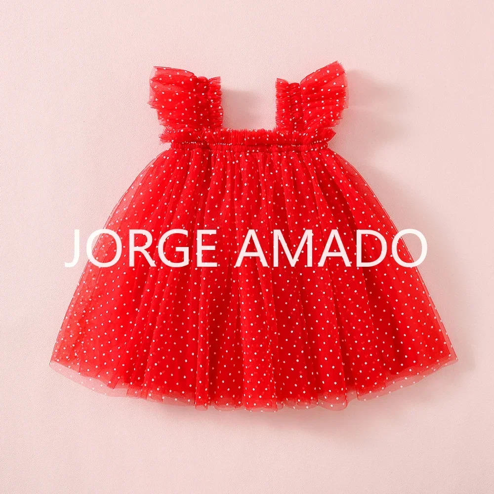 Kids Girl Summer Fashion Dress Polka Dot Square Collar Tulle Party Princess Dresses Girls Formal Occasion Sweet Clothes A5983-2