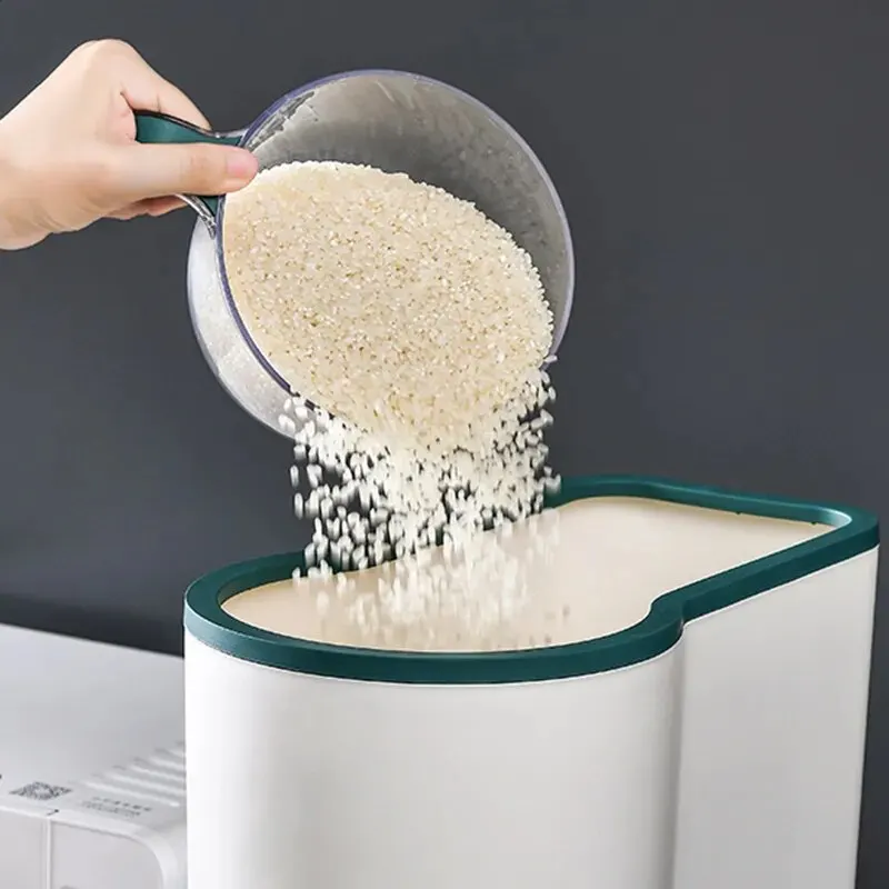 5KG Rice Storage Box Sealed Rice Dispenser Large Capacity Grain Storage Jar Bucket Pet Food Container Kitchen Organizer Box