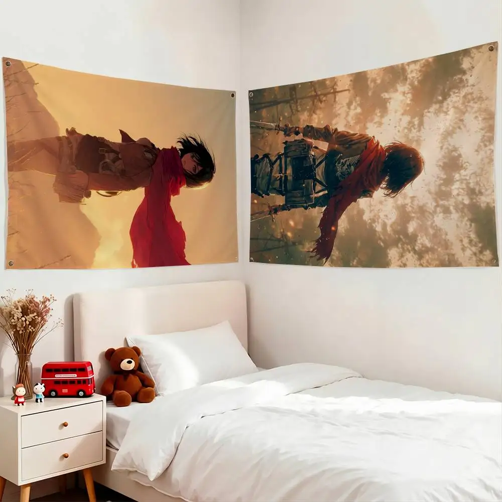 Mikasa Ackerman Attack on Titan Flags Wall Hanging Tapestry Outdoor Garage Room Decorative flag Background Blanket