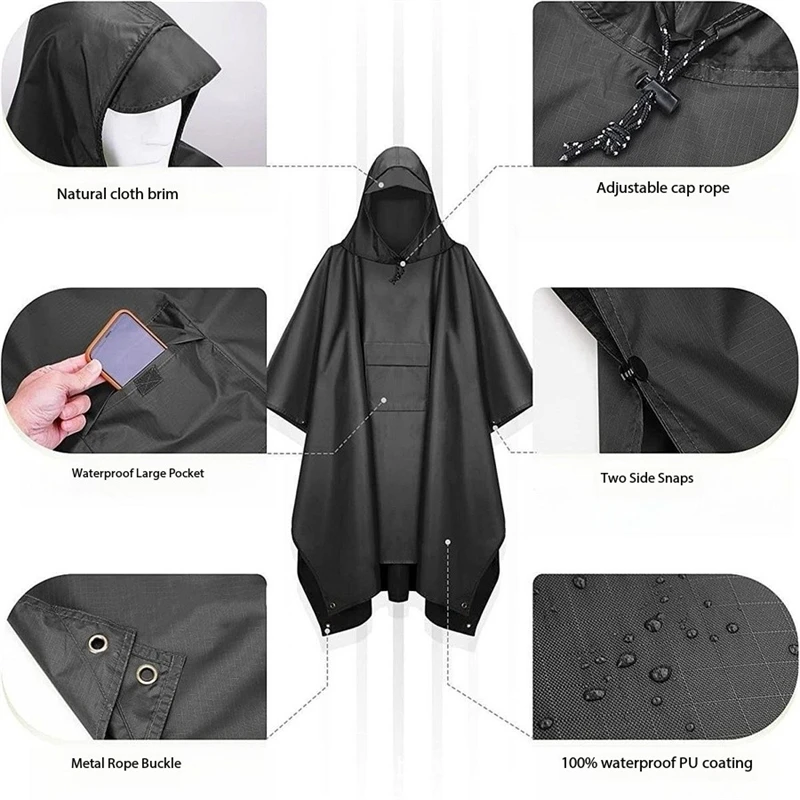 Outdoor Waterproof Cloak Mountaineering Hiking Lndividual Tactical Camping Tourism Fishing Rainstorm Proof Multi-Function Poncho