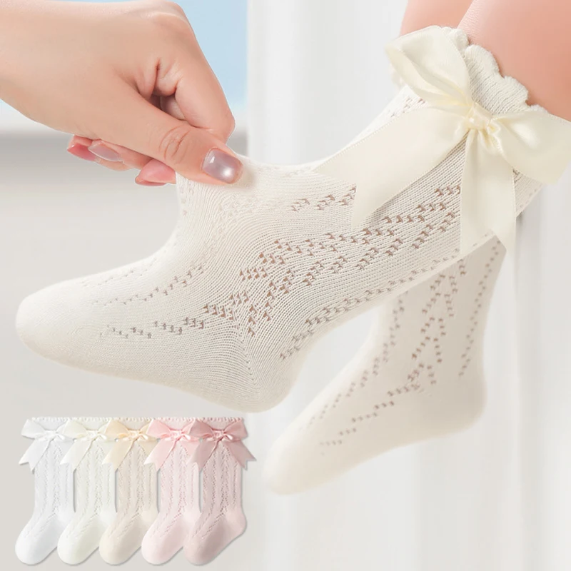 

5 Pairs Baby Girl Socks Summer Breathable Mesh Girls Socks Long Socks for Girls Infants Toddlers