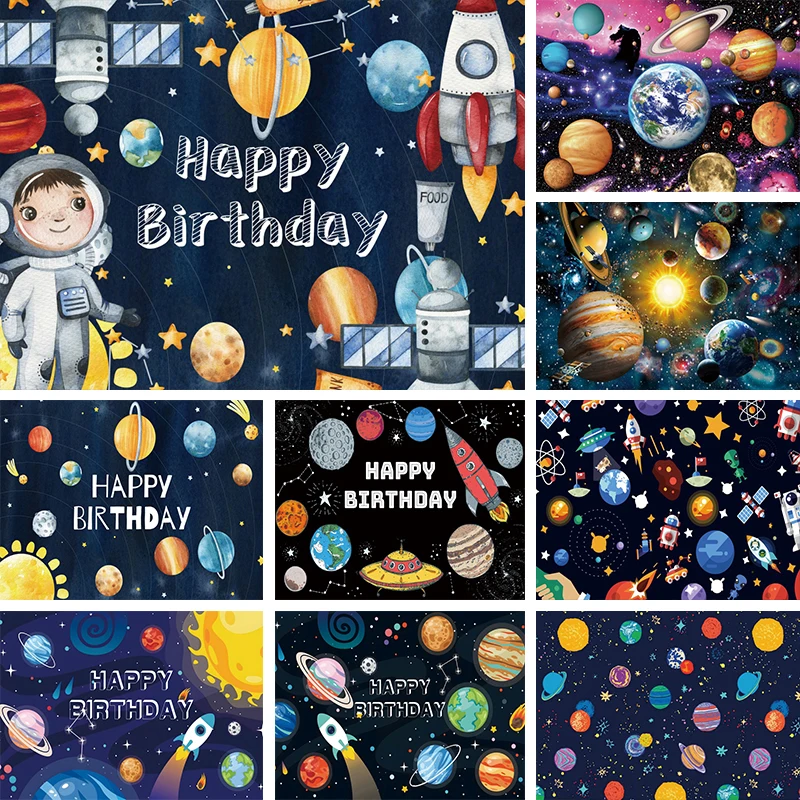 Planets Background Outer Space Birthday Decorations Kids Party Astronaut Universe Galaxy Room Decor Banner Photography Backdrop