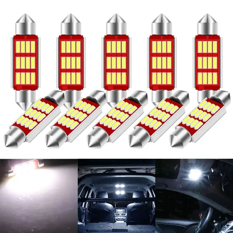 10 pçs festão c5w c10w lâmpadas led 31mm 36mm 39mm 41mm 4014 led canbus interior do carro cúpula lâmpada luz de leitura universal 12v