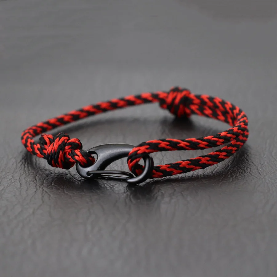 New Handmade Ethnic String Bracelet For Men Marine Fabric Nautical Braslet Black D Buckle Climbing Rope Braclet Beach Pulseria