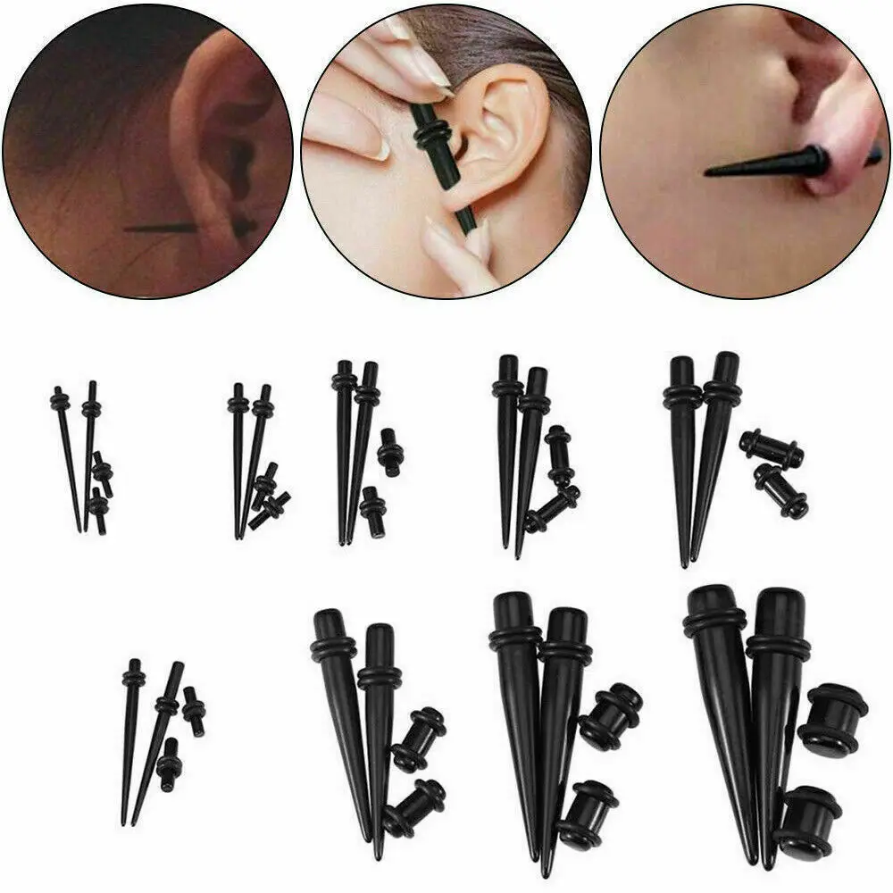 36 pçs kit de alongamento da orelha plug conjunto estiramento da orelha afilador maca expansores acessórios piercing da orelha uv preto afiada cone