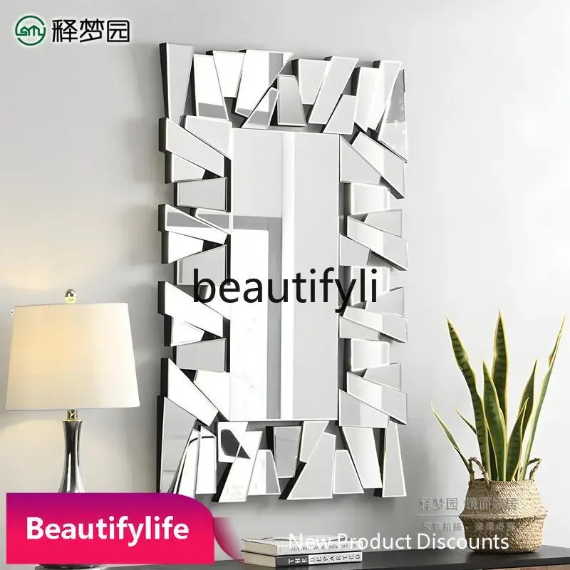

62393D Entrance Decorative Mirror Hotel Background Wall Mirror Light Luxury Art Wall-Mounted Bathroom Mirror