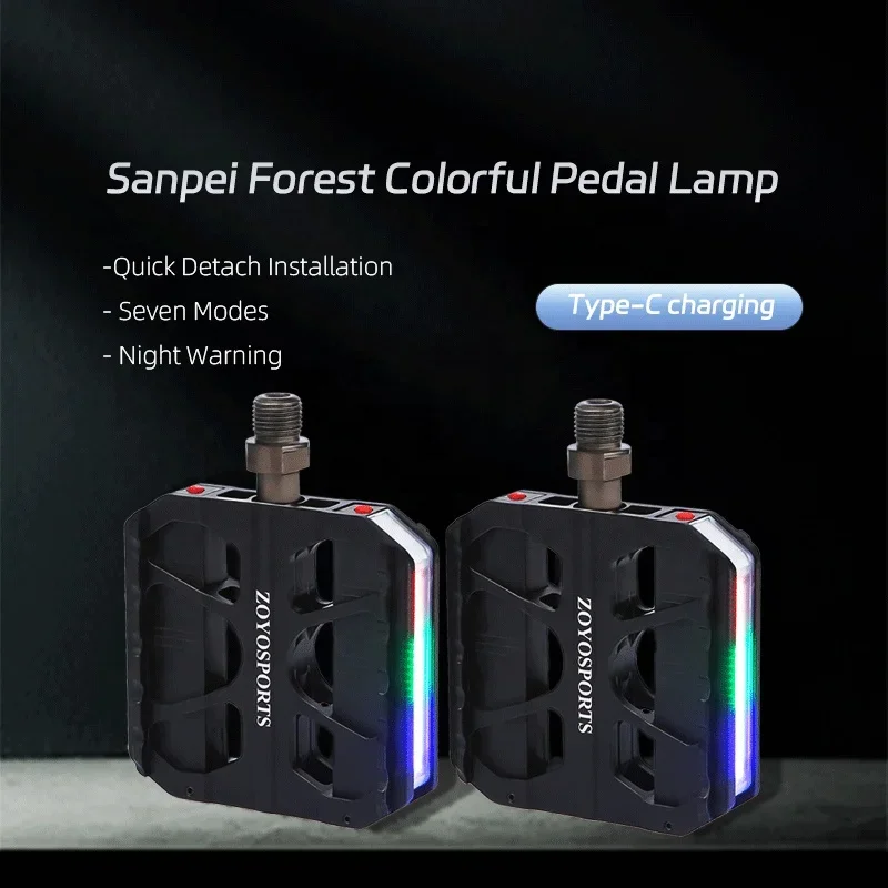 -For OEM Black Bicycle Flat Pedals With 3 Bearings High Quality Mountain\Road Aluminum Alloy Bike Pedals With LED Lights
