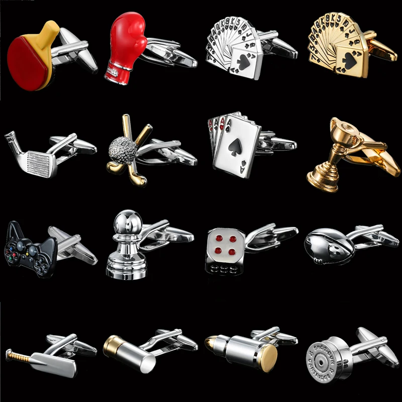 Fashionable men's French shirt cufflinks high-end Sport Golf Chess Dice Poker cuffs button wedding suit accessories jewelry Gift