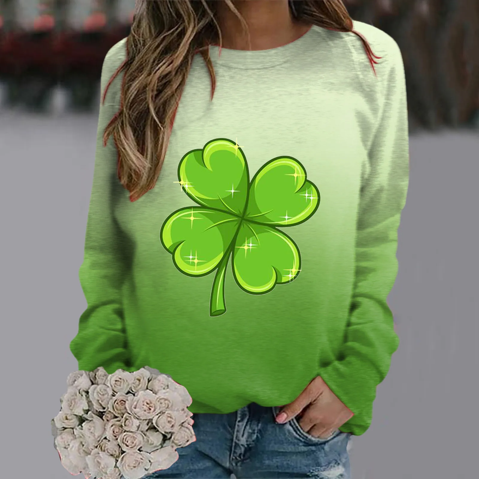 Womens Fashion Oversized Half Zip Pullover Long Sleeve St Patricks Day Print Sweatshirt Quarter blouse tops folk