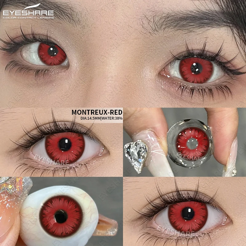 EYESHARE Halloween Weiß Farbige Kontaktlinsen Cosplay Verrückte Rote Kontaktlinsen Schwarz Anime Augenlinsen Weiße Schönheit Make-Up Linse – Detail 14