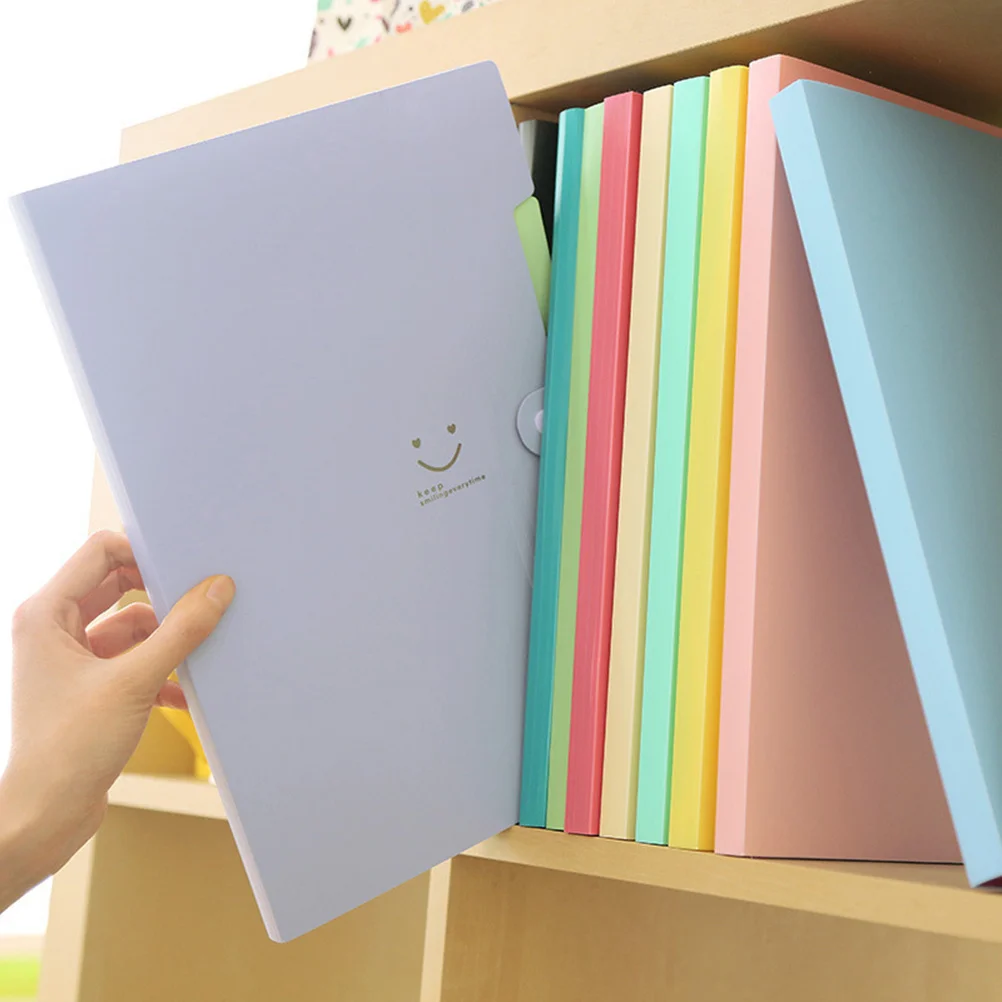 Pasta de arquivo acordeão com 5 bolsos, plástico, expansível, fecho de pressão, tamanho carta a4, organizador de papel, rosa, azul, verde, roxo