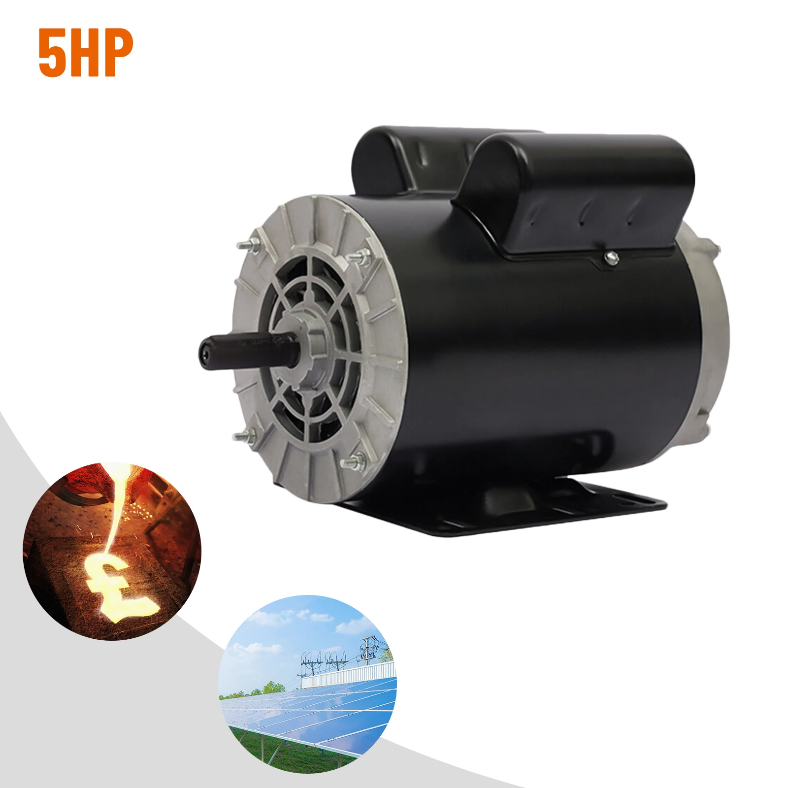 AC Air Compressor Motor With Safety Protection 5HP SPL 3600RPM  60Hz Electric Applications 208-230Volts One Phase 5/8 Inches