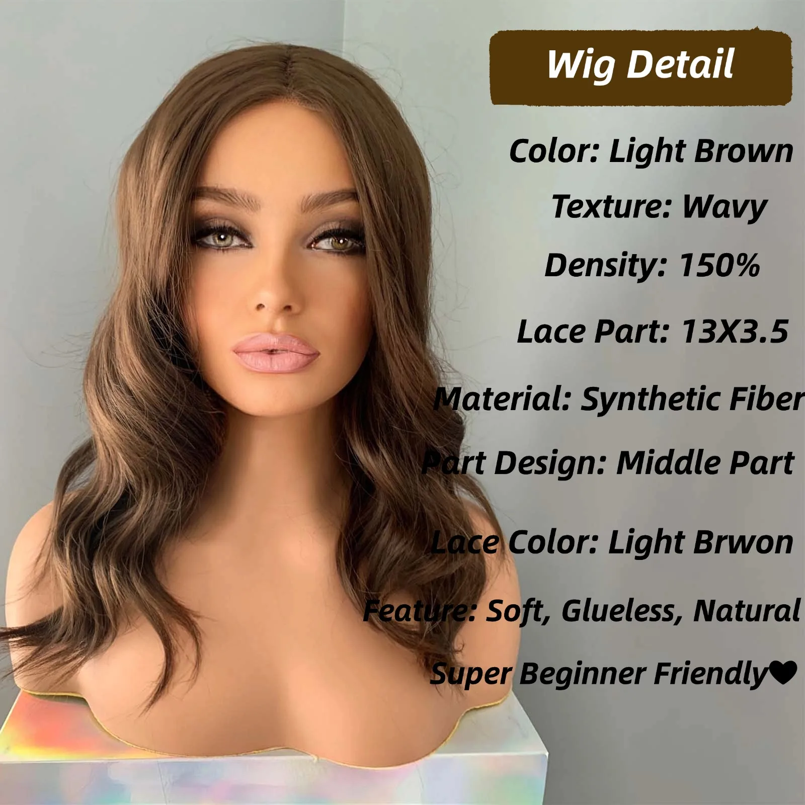 Brown Wig Short Wavy Synthetic Lace Front Wig Natural Frontal Chocolate Brown Brunette Hair Lace Wigs Party Cosplay
