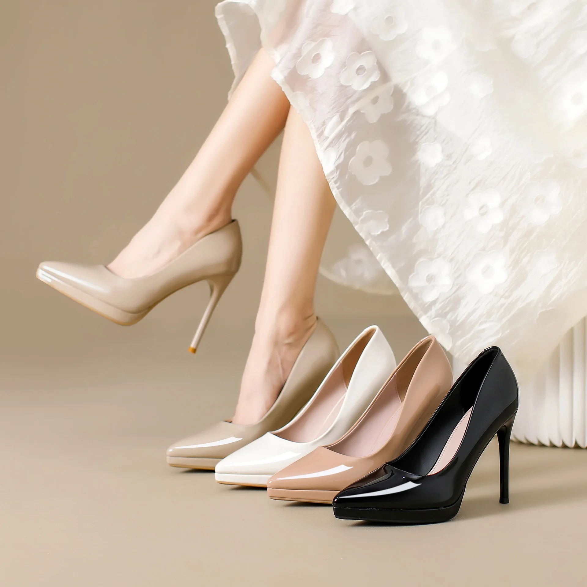 

Women's Patent Leather Pointed Toe Stiletto Heel Pumps Multi-Color Office Evening Party Formal Dress Shoes Size 33-42 Q-057