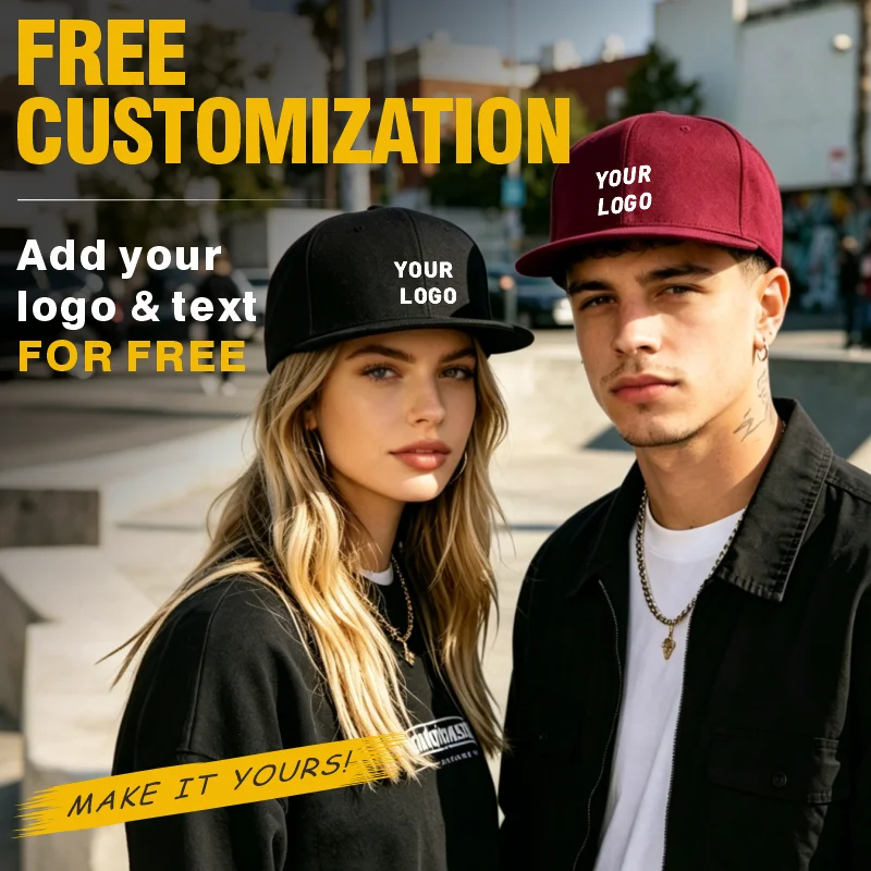 Personalisierte Hip-Hop-Kappe mit kostenlosem Logodruck, Baseballkappe, Unisex-Hüte, verstellbare Freizeit-Sonnenhut für Erwachsene, flacher Krempe