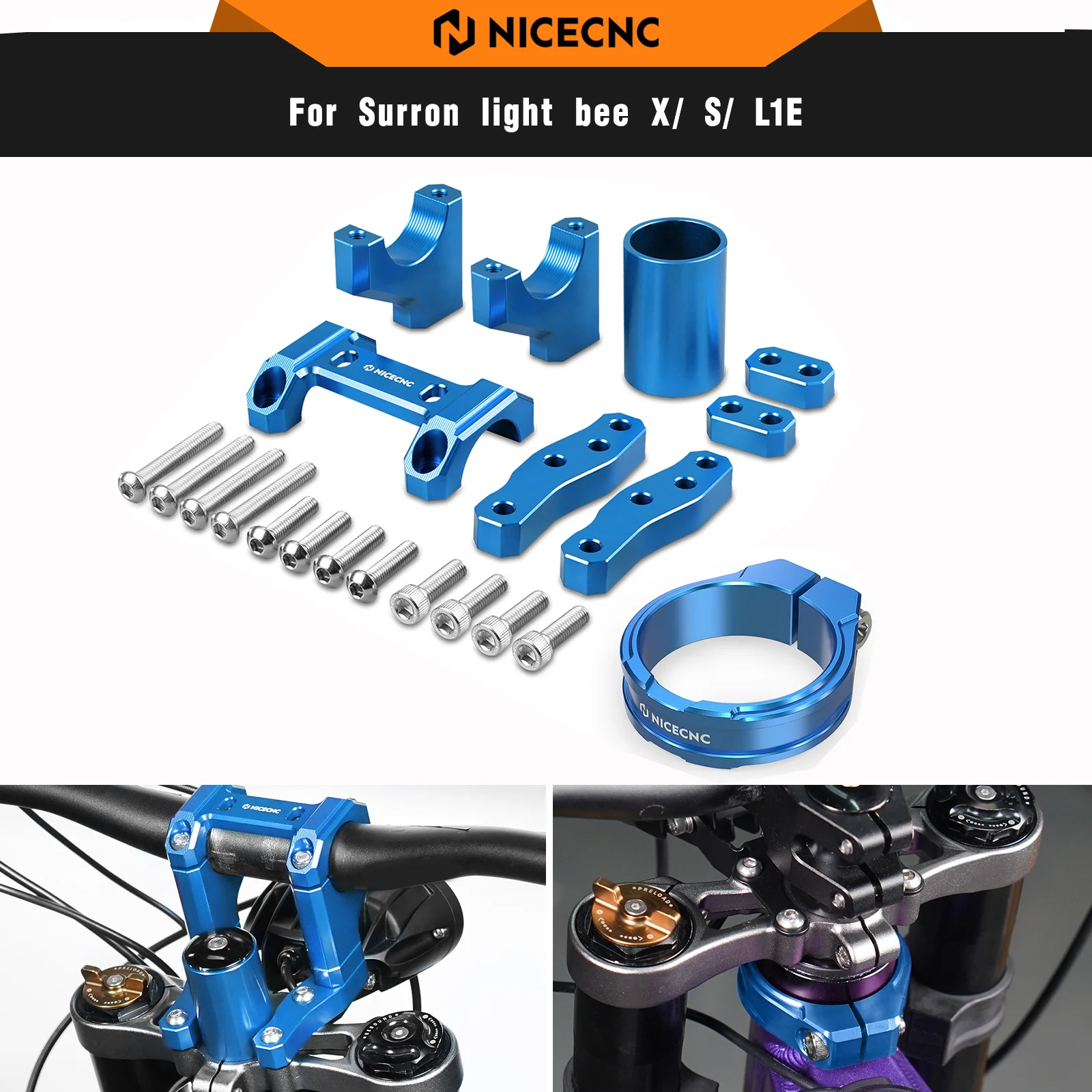 

NICECNC Front Handlebar Bar Riser Mount Bracket & Head Tube Frame Brace For Surron light bee X S L1E Segway X160 X260 Sur-ron