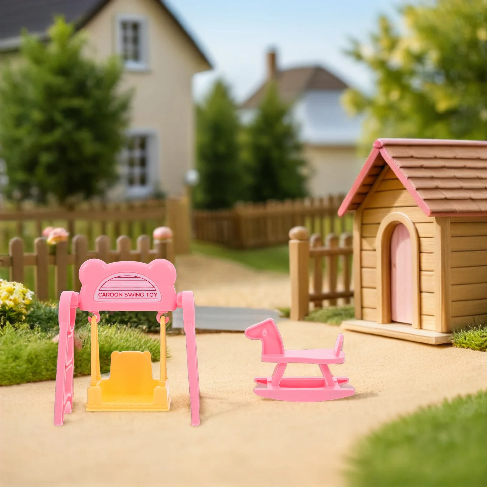 2 セット子供のふり遊びミニチュアドールハウス家具スイングロッキングホースクリエイティブ DIY 城アクセサリー