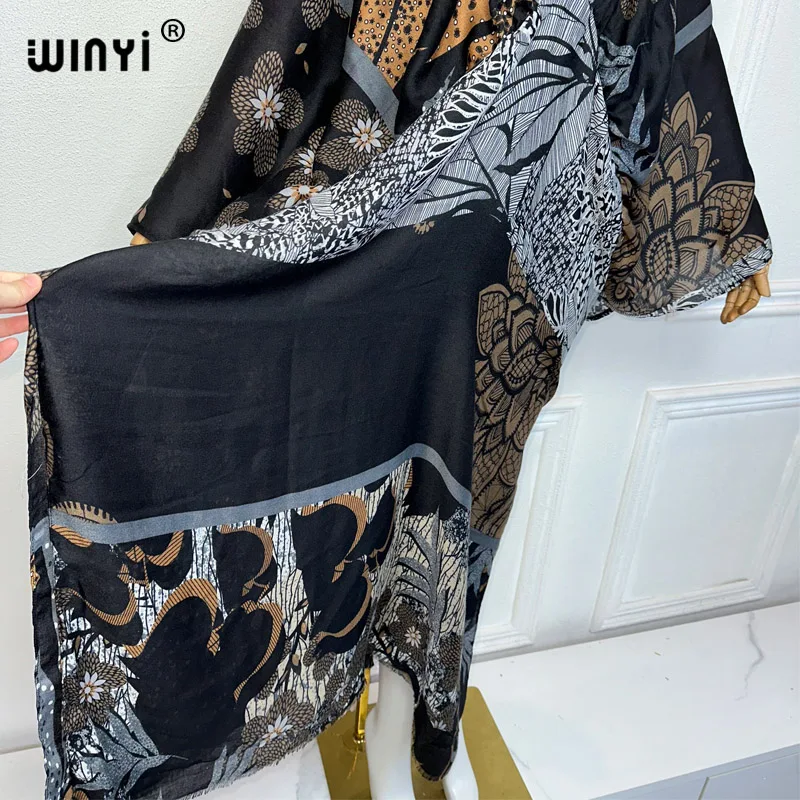 WINYI Beach Sexy V-neck Dress High Quality Boho Print Elegant Africa dress Women Evening party kaftan Retro bronzing maxi dress