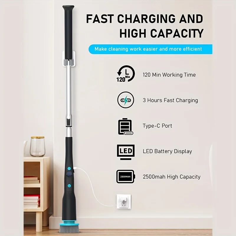

Powerful Electric Spin Scrubber with 7 Brush Heads for Bathroom, Tub, Tile, Floor, Car - Cordless Cleaning Brush