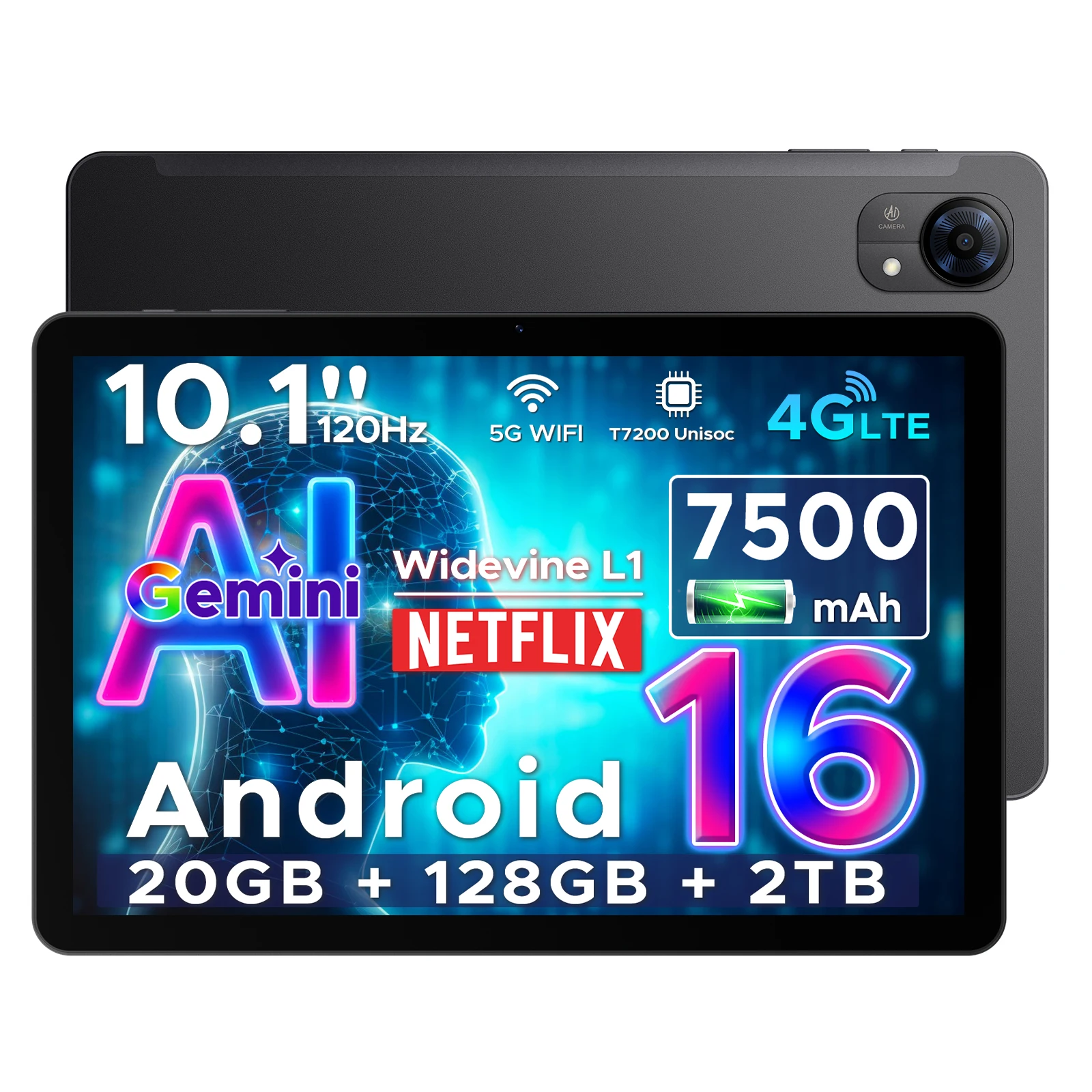 DOOGEE Tab G5 Android 16 Tablet PC 10,1 inch 7500mAh Batterij 20GB RAM (3+17) 128GB ROM Widevine L1 Ondersteuning 4G LTE Tablet Pad PC