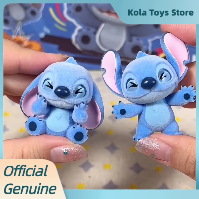Mini caja ciega de la serie esponjosa de Stitch, figura flocada, lindo cachorro de humor, modelo de figura de Anime, muñecas, caja misteriosa, juguetes para coleccionar, regalo