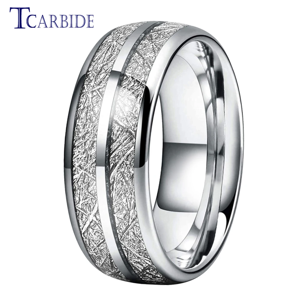 8MM Womens Mens Bright Meteorite Ring Tungsten Wedding Band Domed Polished Nice Gift Jewelry Comfort Fit