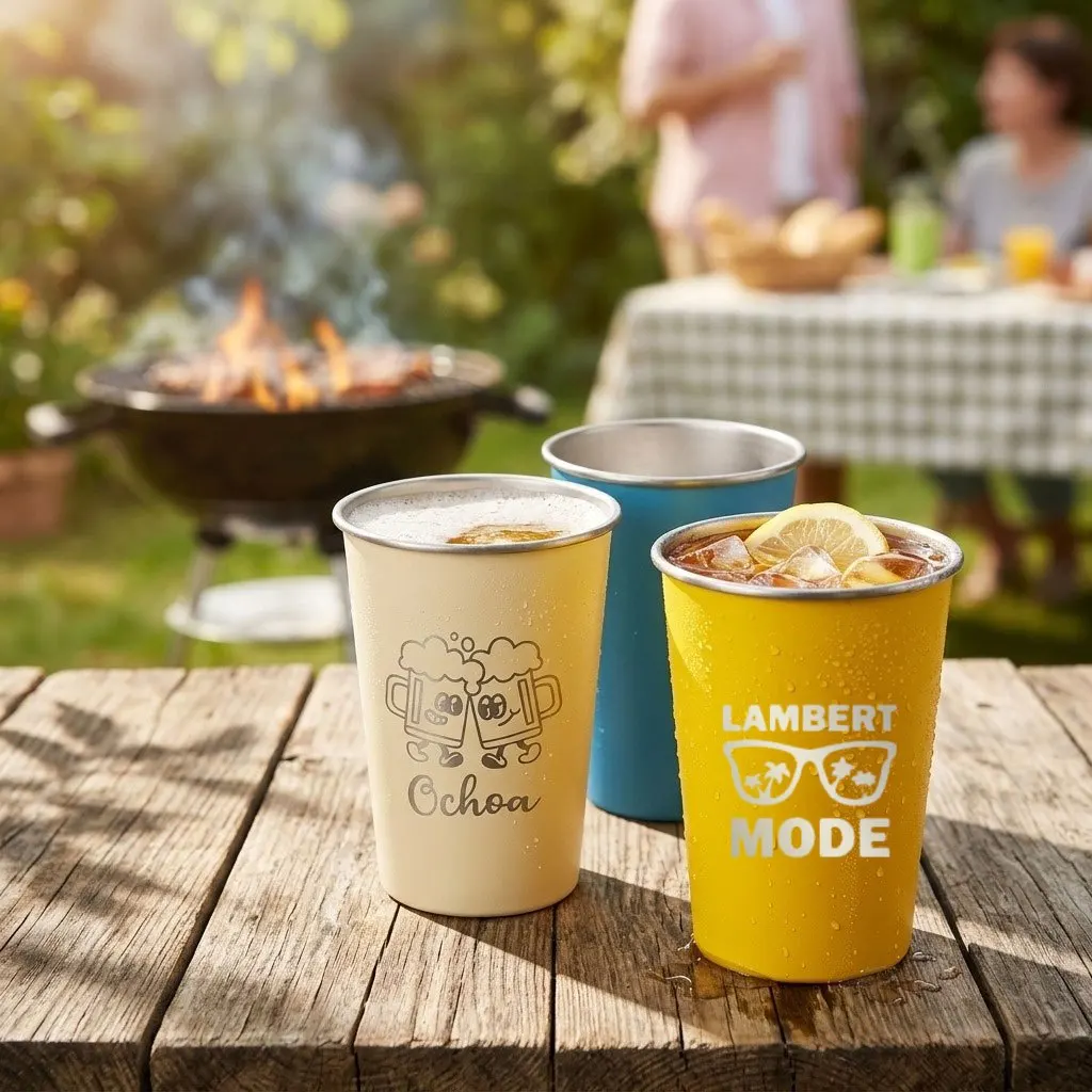 Custom Monogram Stainless Steel Pint Cup, Outdoor BBQ Picnic Reusable Metal Drinking Mug, Personalized Engraved Party Tumbler.