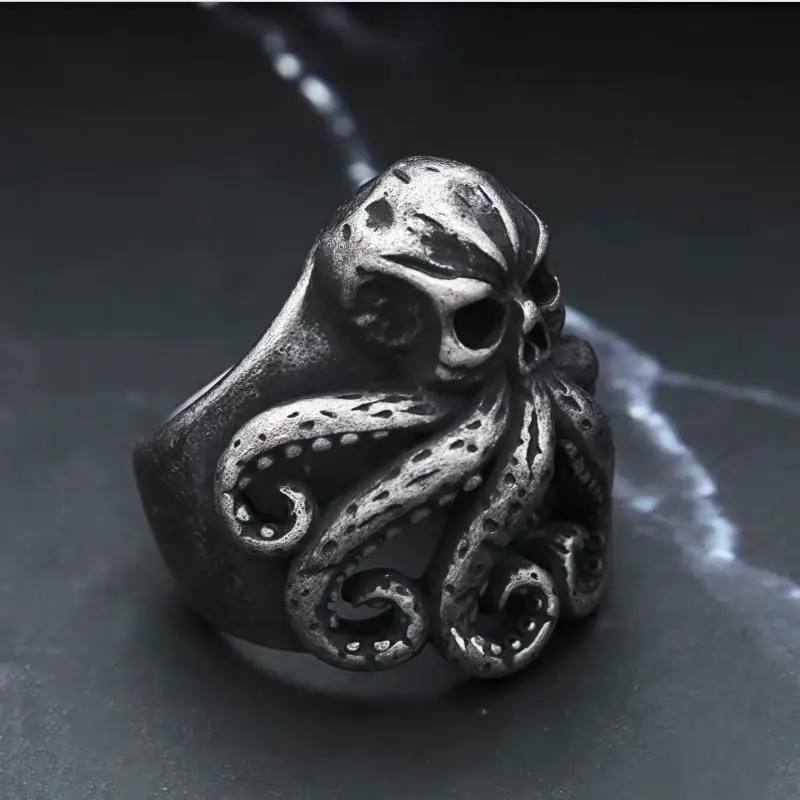 Bavarian Titanium Steel Gothic Deep Sea Monster Octopus Cracking Ring Dominant Men Party Fashion Jewelry