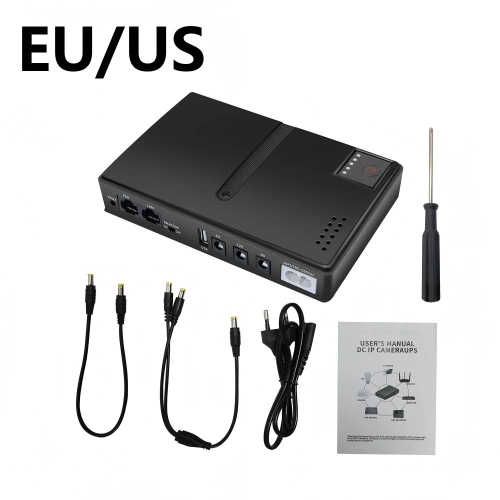 Mini DC UPS Uninterruptible Power Supply 5V 9V 12V POE Output Backup Battery for IP Camera WiFi Router Modem EU US Plug