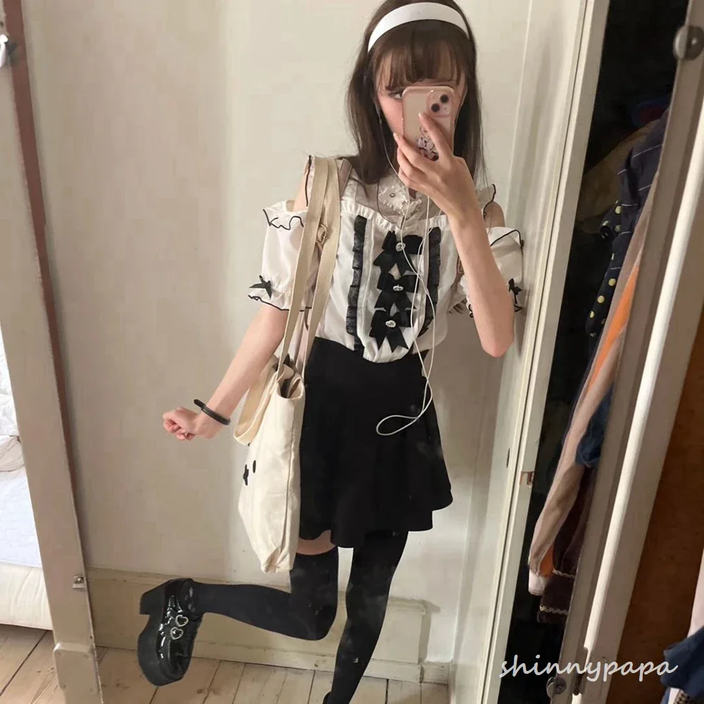 Japanese Style Mini Skirts for Women Mine Mass-Produced Sweet Black Skirt Culottes Autumn Summer Ruffled Pleated Short Skirt
