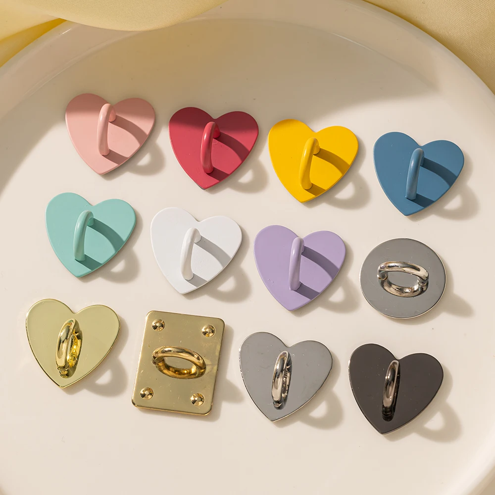 5pcs Heart Round Phone Charm Hooks Finger Grip Loops for DIY Cute Phone Cases Jewelry Making Supplies Metal Accessories