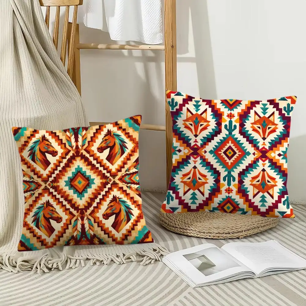 Southwestern Tribal Pattern Cushion Cover Pillow Case Short Plush Square Throw Pillow Covers Pillowcase Sofa Home Decor Gift