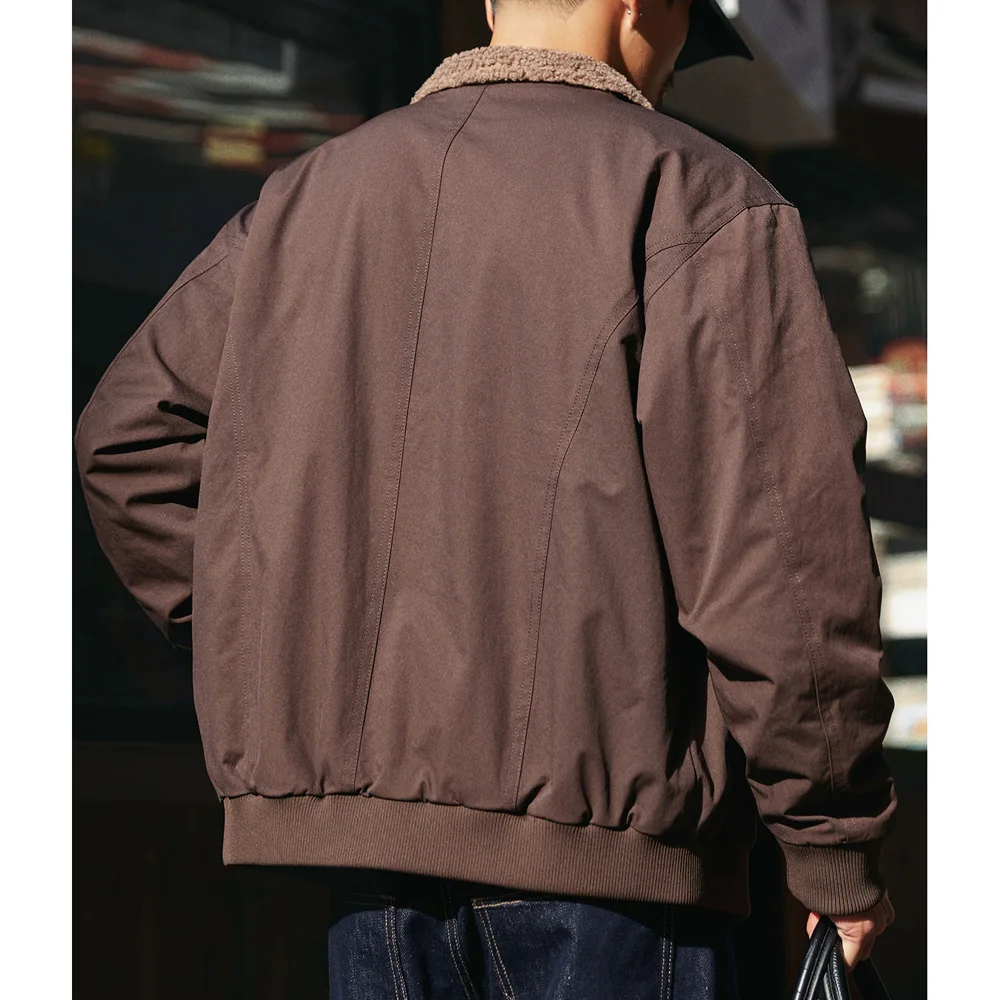 الرجال الشتاء الصوف بطانة ستراند طوق فضفاض عادية سميكة الدافئة البضائع سترة رجل وسيم الشارع الشهير موضة خمر معطف ملابس خارجية #2