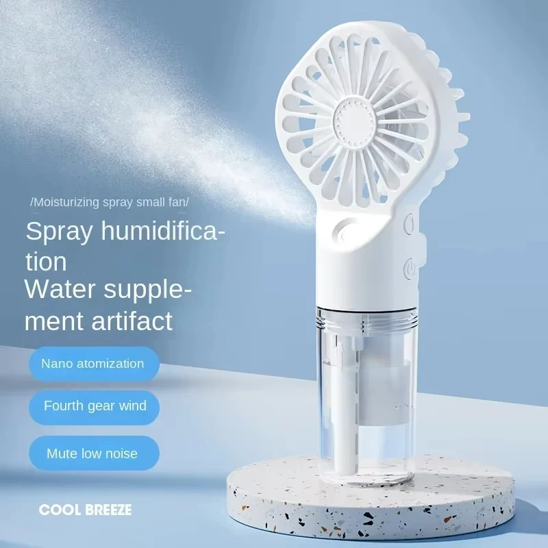 4-Gang-Wassersprüh-Kühlventilator, USB-Aufladbarer Mini-Gesichtsbefeuchter, Tragbarer Handventilator mit Starkem, Leisem Luftstrom, Taschenkühler