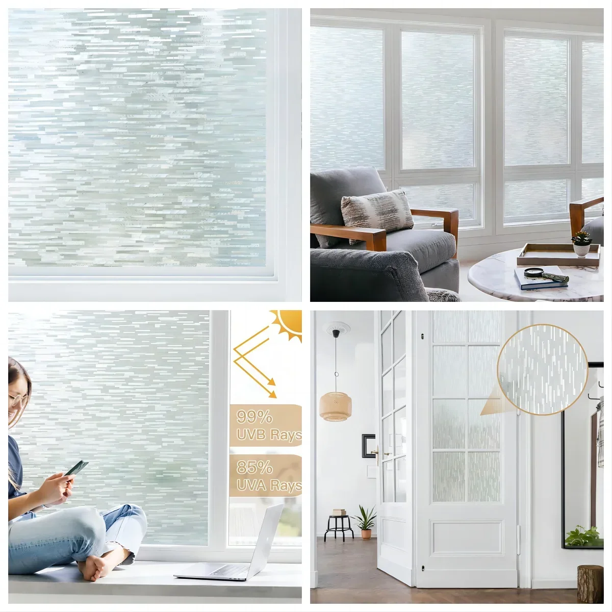 Window Privacy Film Frosted Glass Static Cling UV Blocking Removable Window Clings Opaque Window Stickers for Home