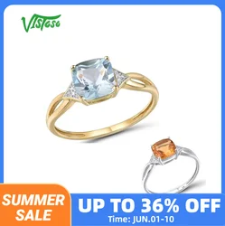 VISTOSO Authentic 14K 585 Yellow White Gold Ring For Women Diamond Sky Blue Topaz Citrine Delicate Anniversary Gift Fine Jewelry