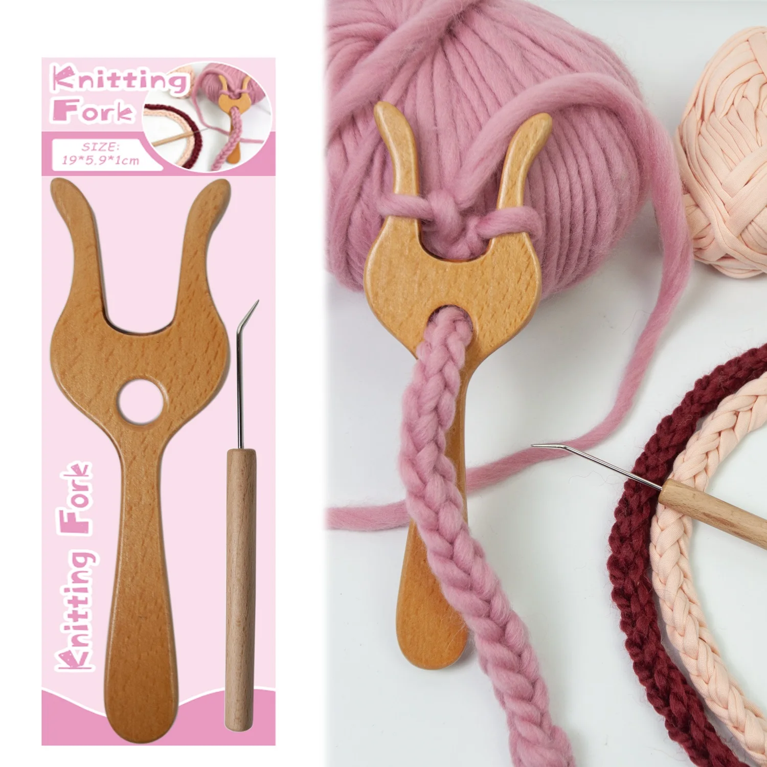 

Large 19cm Wooden Fork Knitting Fork Handmade Wool Knitting Flower Fork