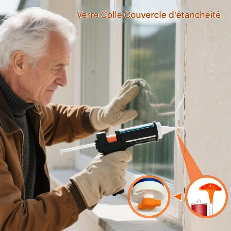 2pcs Sealant Nozzle Cleaner & Cap - Prevents Drying for Glass Caulk Tubes, Fits Standard Sizes, Handy DIY Tool