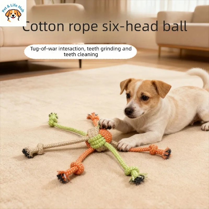 Nuevo juguete para mascotas, pelota de seis cabezas con cuerda de algodón resistente a masticar y duradera, juguetes para perros pequeños, suministros para mascotas