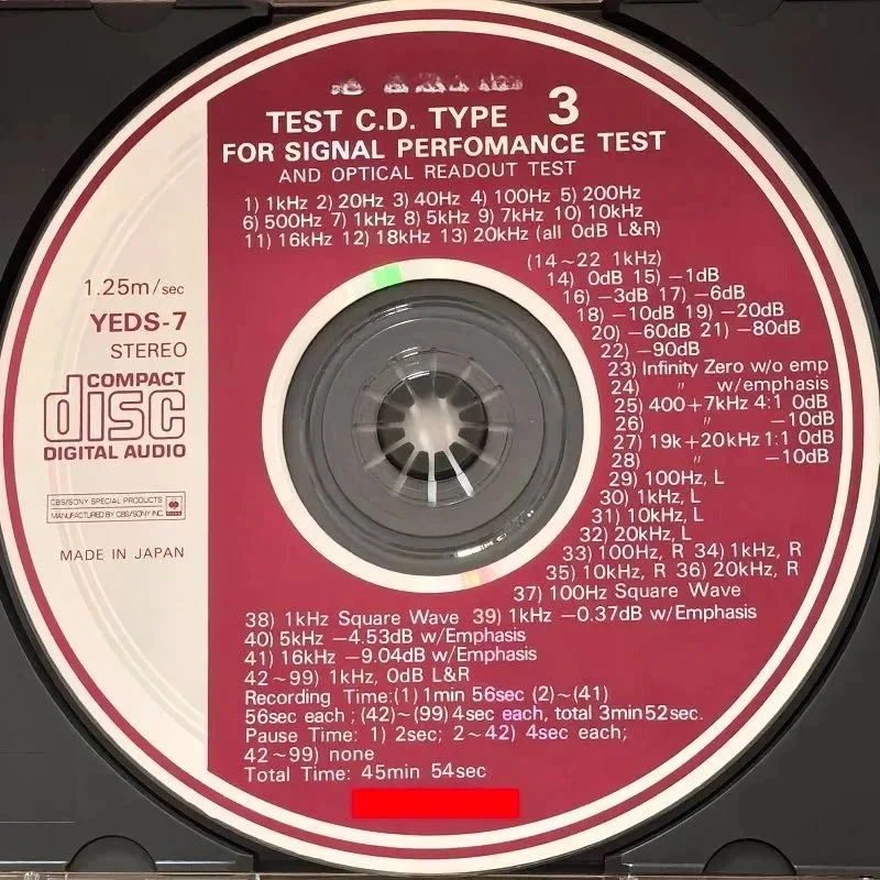 TEST CD DISC YEDS-7 , TYPE 3 FOR SIGNAL PERFORMANCE TEST AND OPTICAL READOUT TEST(replaces Test C.D. Types 1&2)