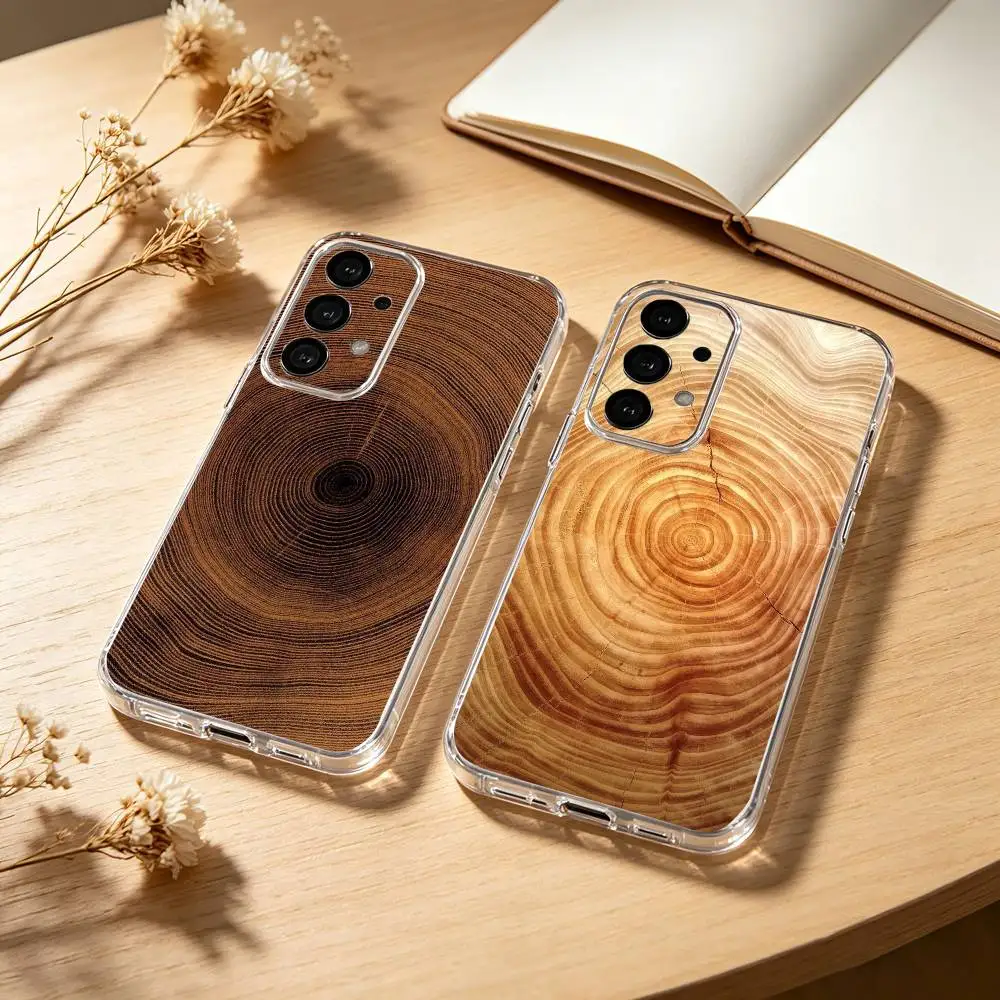 N-Natural Wood phone Case For Samsung S25,24,21,22,23,30,Ultra,20,Plus,Fe,Lite,Note Transparent Cover