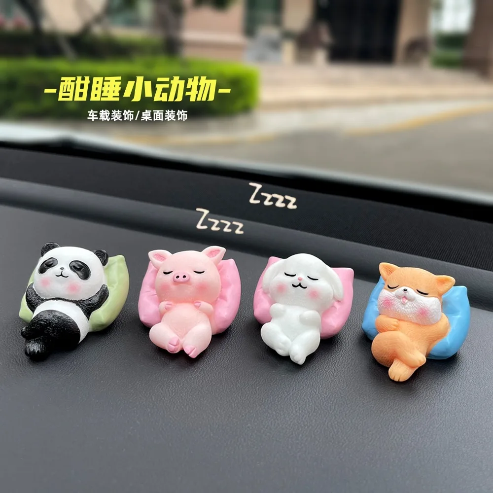 Creative Resin Car Center Console Navigator Screen Lying Panda Animal Decoration Computer Display Koala Model Pig Bear Toy Gift