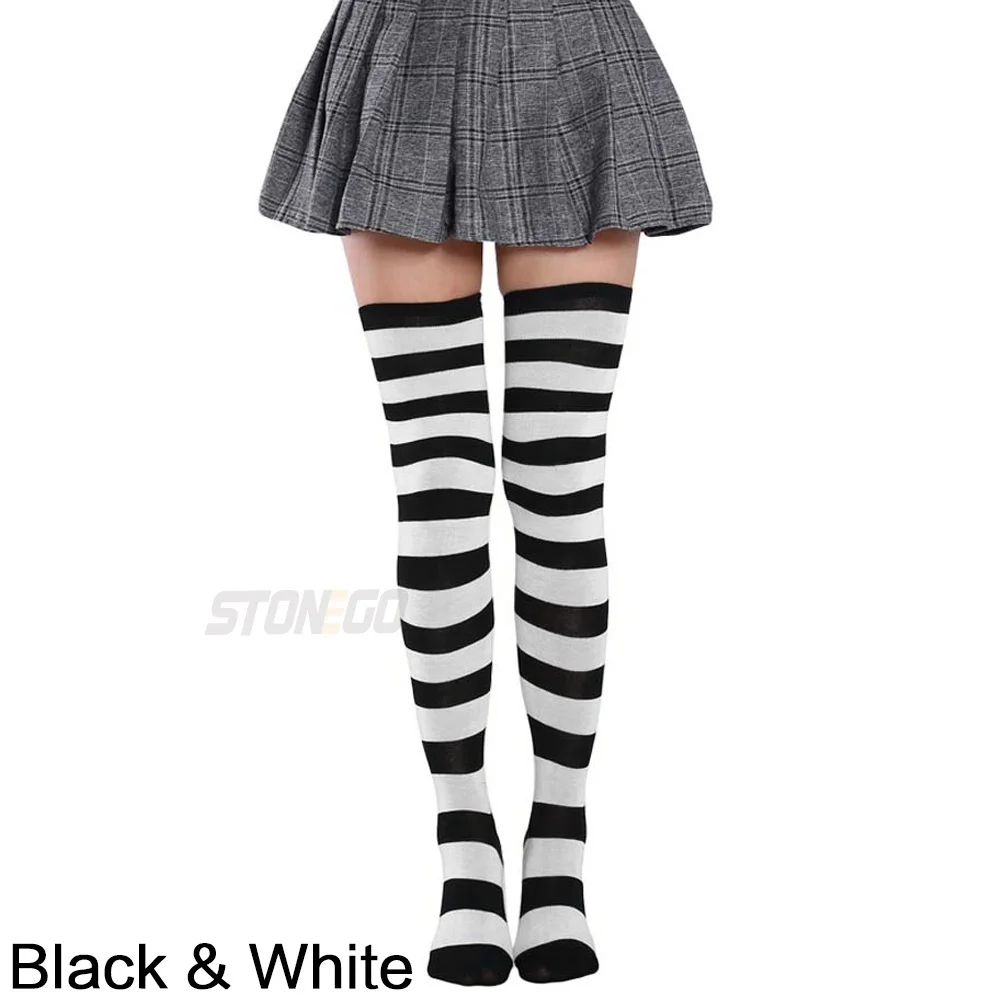 Fashion Lady Over Knee Long Stripe Printed Stockings Thigh High Striped Patterned Cotton Socks Skarpetki na Boże Narodzenie