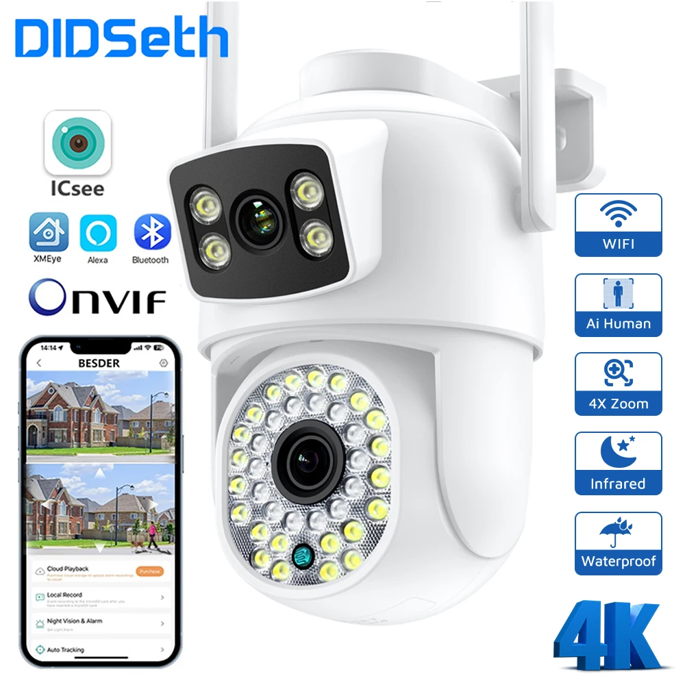 DIDseth 8MP Dual Lens Camera Wifi 4K IP66 Human Detection Security Camera System Outdoor NVR ONVIF Video Ip Camera Alexa ICSEE