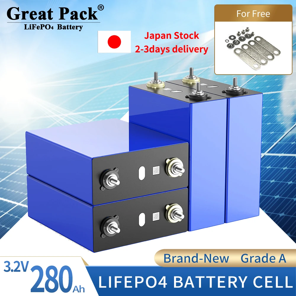 3.2V 280Ah Brand New LiFePO4 Grade A Rechargeable Battery Pack 4PCS 100% Full Capacity Deep Cycle Power Bank with Busbars