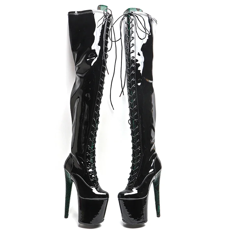Leecabe  20CM/8inches Patent PU  mix snake  young trend fashion  High Heel   platform stripper heel Pole Dance boot