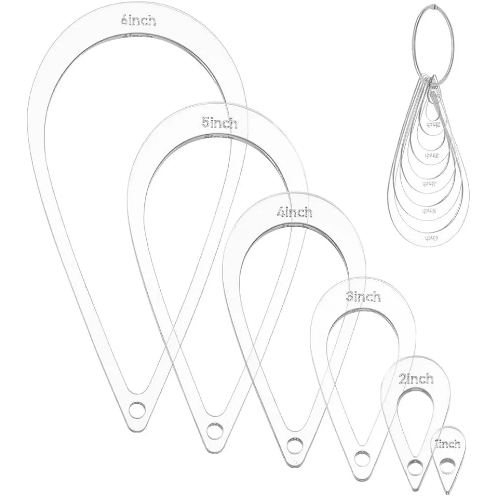 

6 шт. акриловый шаблон для квилтинга в форме капли, 6 размеров, шаблоны для квилтинга с переплетом, навесные кольца, трафареты для шитья, квилтинга