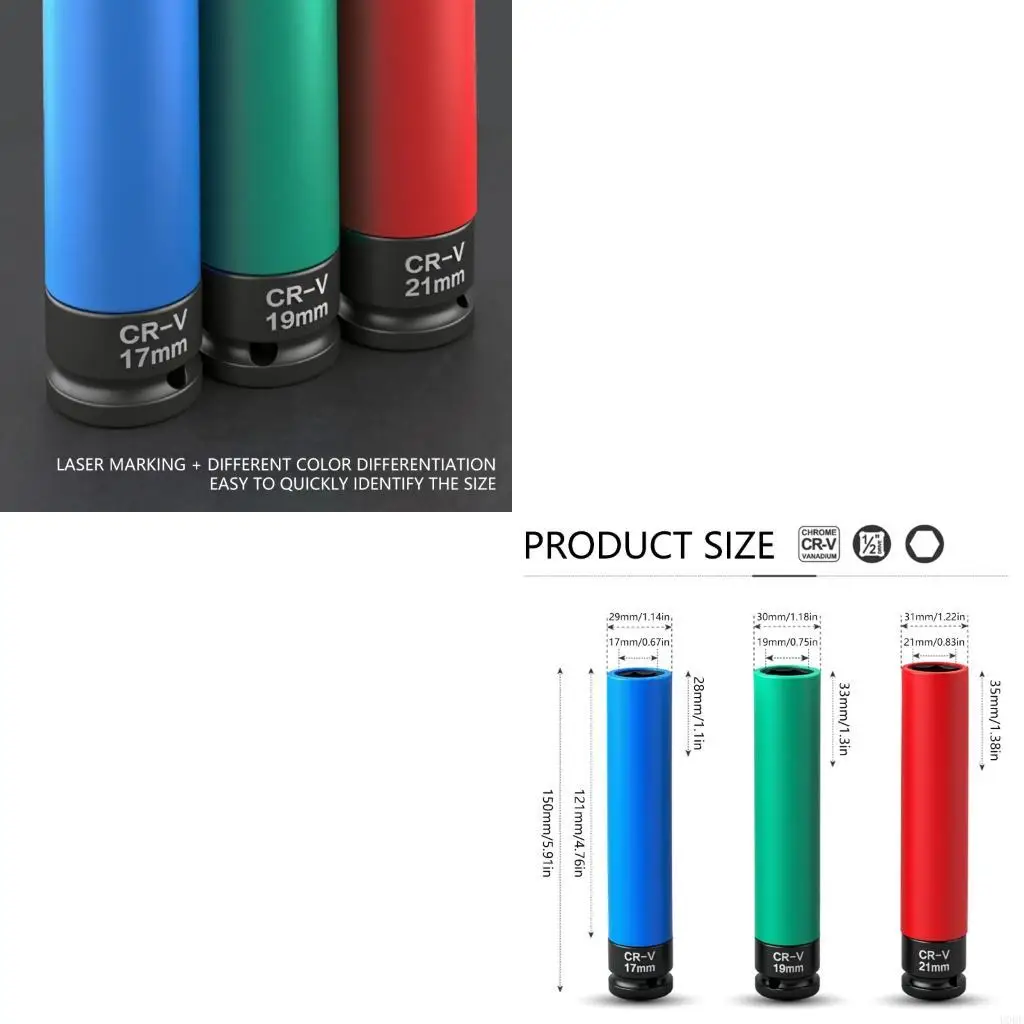 

3 Piece Alloy Steel Impact Socket Set For Tire Removal Deep Access Auto Repair Tool