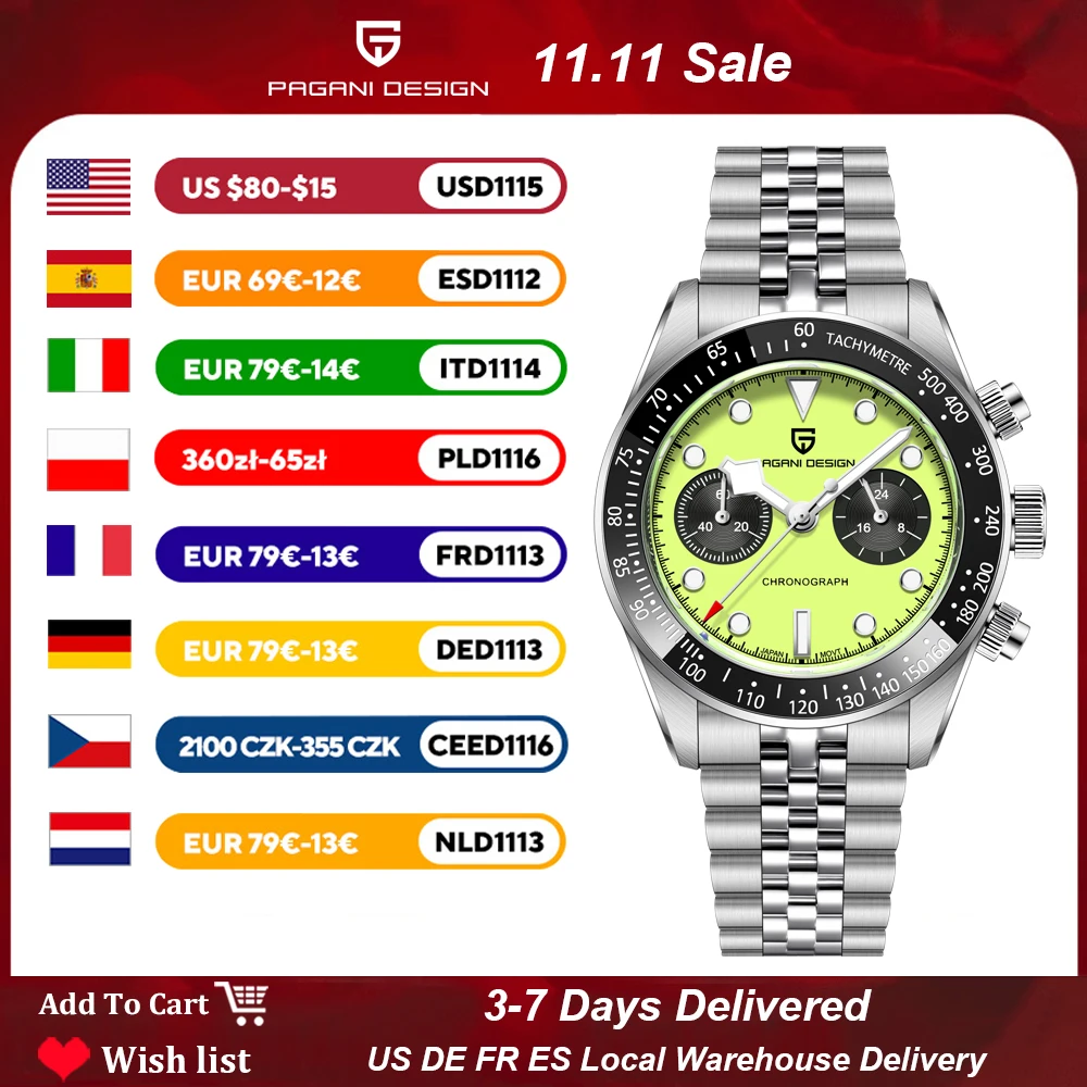 2026 New PAGANI DESIGN Panda Men's Watches Fluorescent Green Quartz Watch For Men Speed Sports Chronograph Man AR Sapphire Mirror Ceramic Bezel Waterproof Luminous Stainless Steel Gift Clock